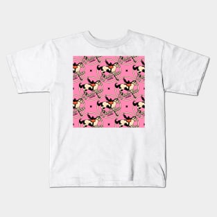 Yee Haw Black Cat Pattern in pink Kids T-Shirt